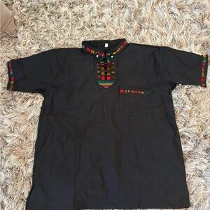 Men's Black Shirt with Multicolor Accents